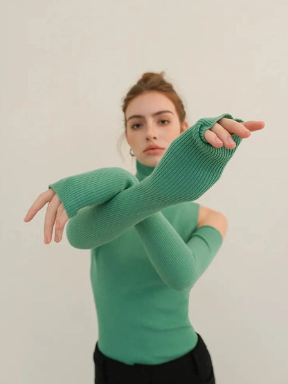 FU FRESH UP High Neck Off Shoulder Wool Knit Top