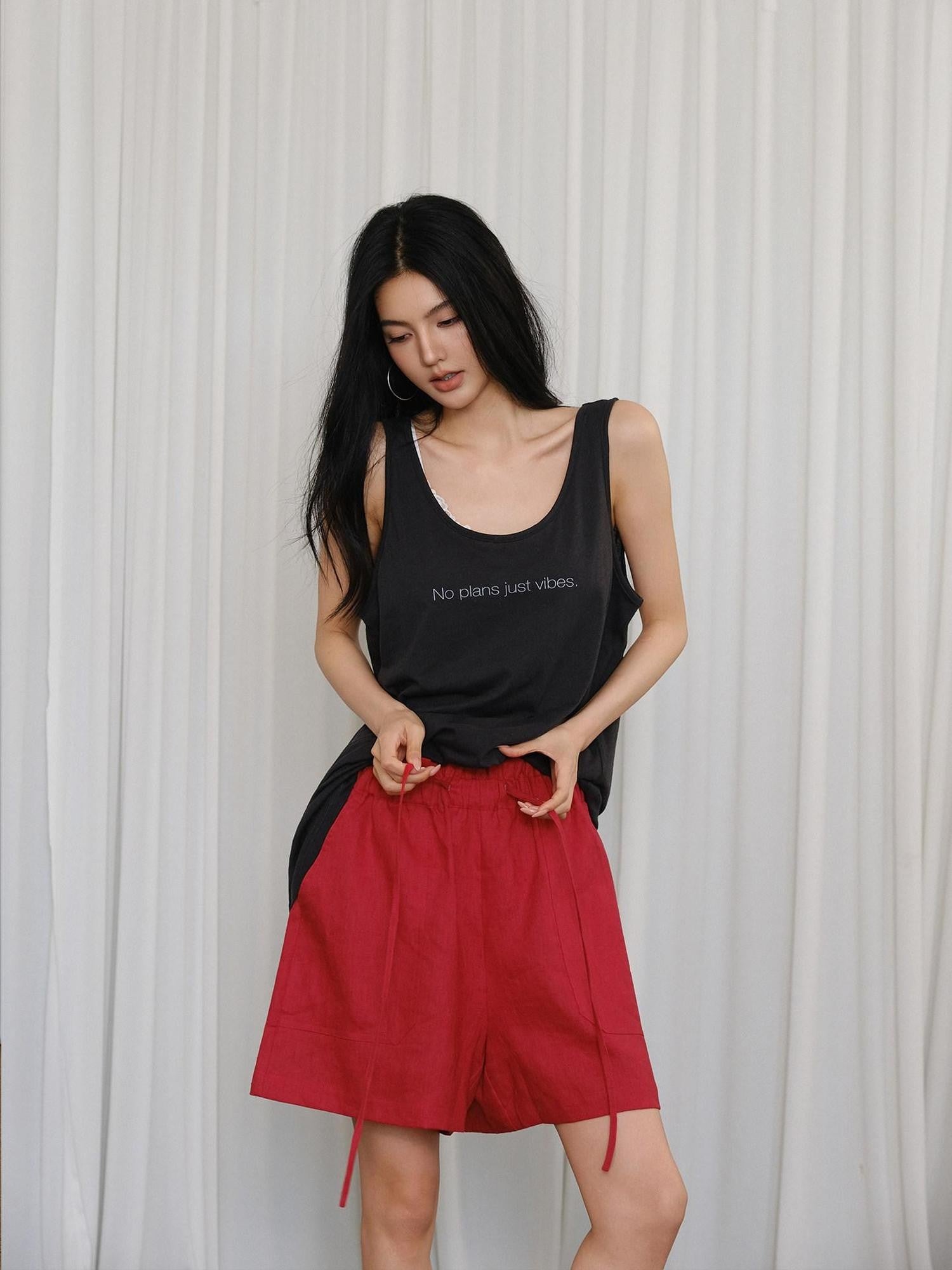 FU FRESH UP Khaki Pleated Pockets Wide Leg Elastic Waist Women&