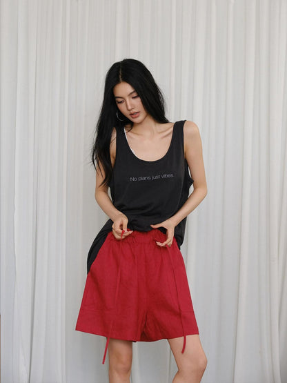 FU FRESH UP Khaki Pleated Pockets Wide Leg Elastic Waist Women&