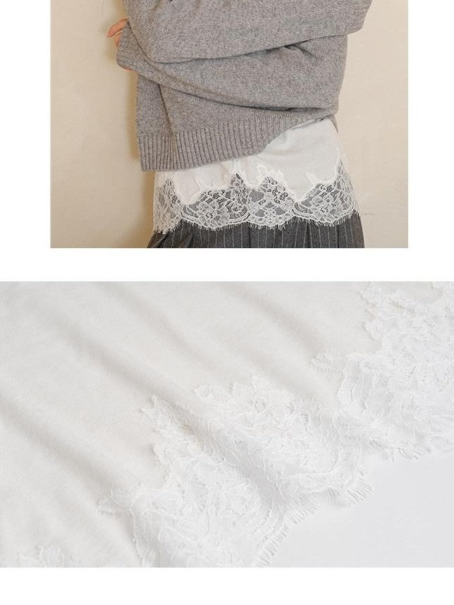 FU FRESH UP Lace Panel Henley Collar Slim Fit Women&