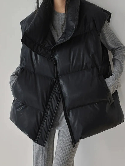 FU FRESH UP Lamb Leather Touch Down Vest V-neck T-shirt Long Sleeve
