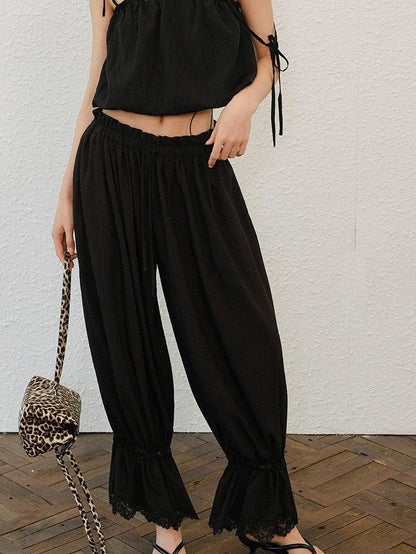 FU FRESH UP Lantern Lace Panel Tie High Waist Women&