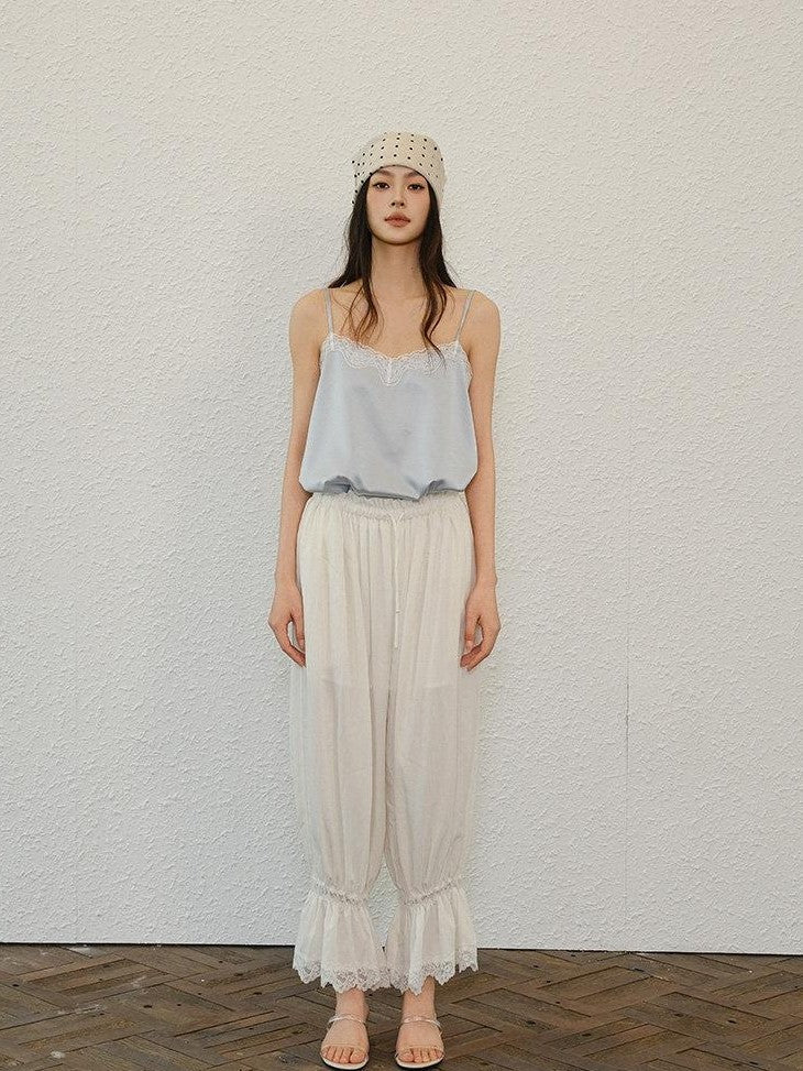 FU FRESH UP Lantern Lace Panel Tie High Waist Women&