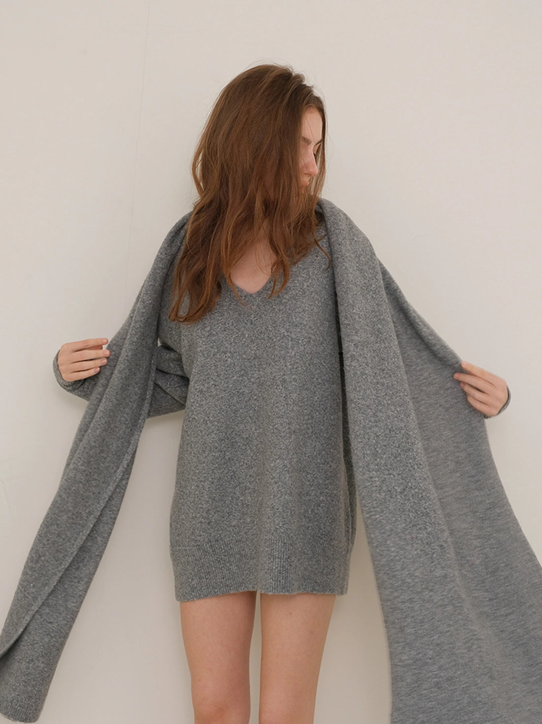 FU FRESH UP Lazy Knit Wool Sweater Set With Shawl Collar
