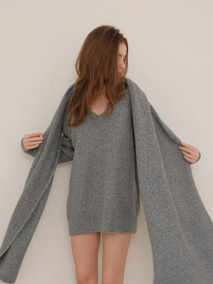 FU FRESH UP Lazy Knit Wool Sweater Set With Shawl Collar