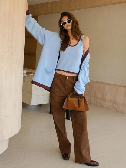 FU FRESH UP Lazy V-neck Cashmere Cotton Knit Set