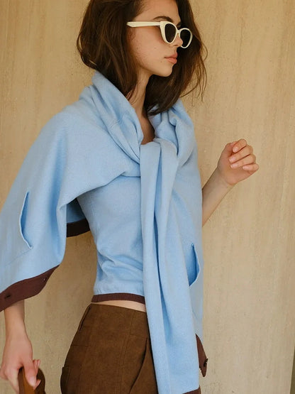 FU FRESH UP Lazy V-neck Cashmere Cotton Knit Set