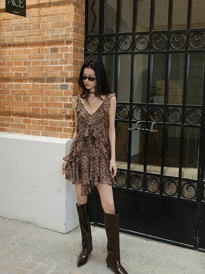 FU FRESH UP Leopard Ruffle 3D Tailoring Side Zip Women&