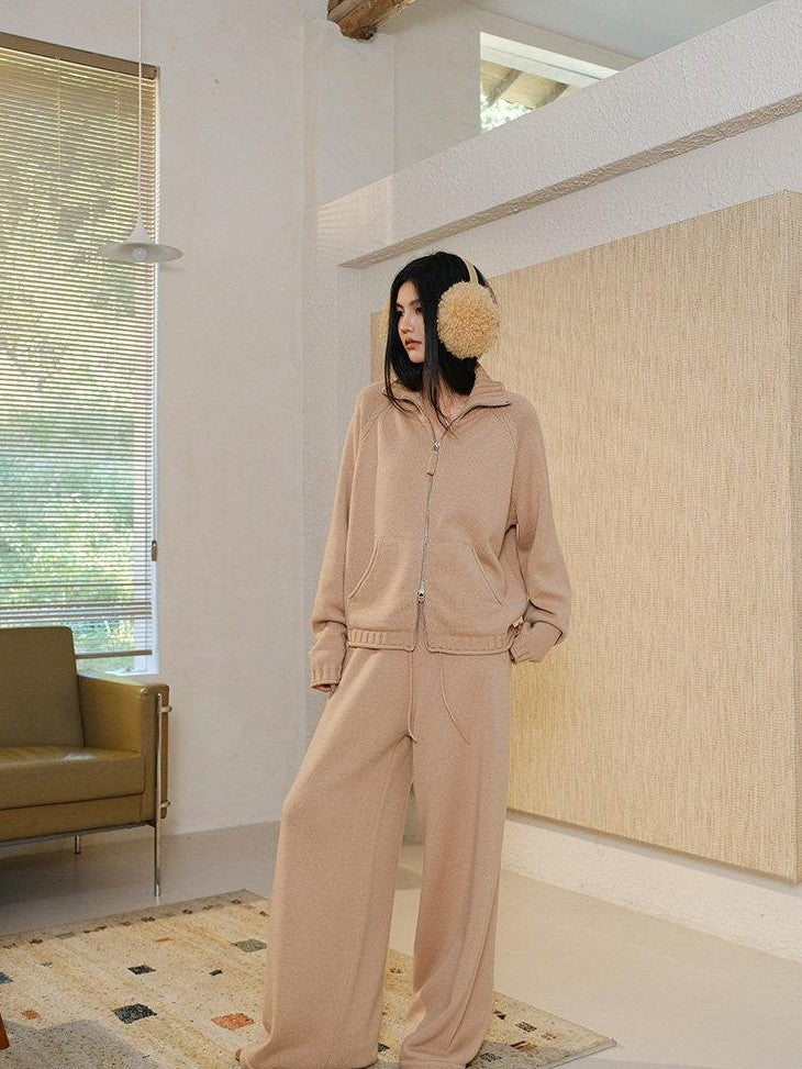 FU FRESH UP Letter Jacquard Stand Collar Wide Leg Women&