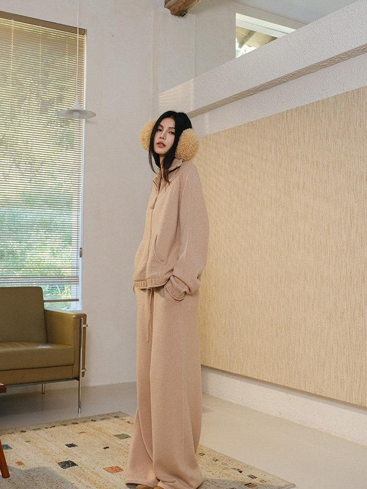 FU FRESH UP Letter Jacquard Stand Collar Wide Leg Women&