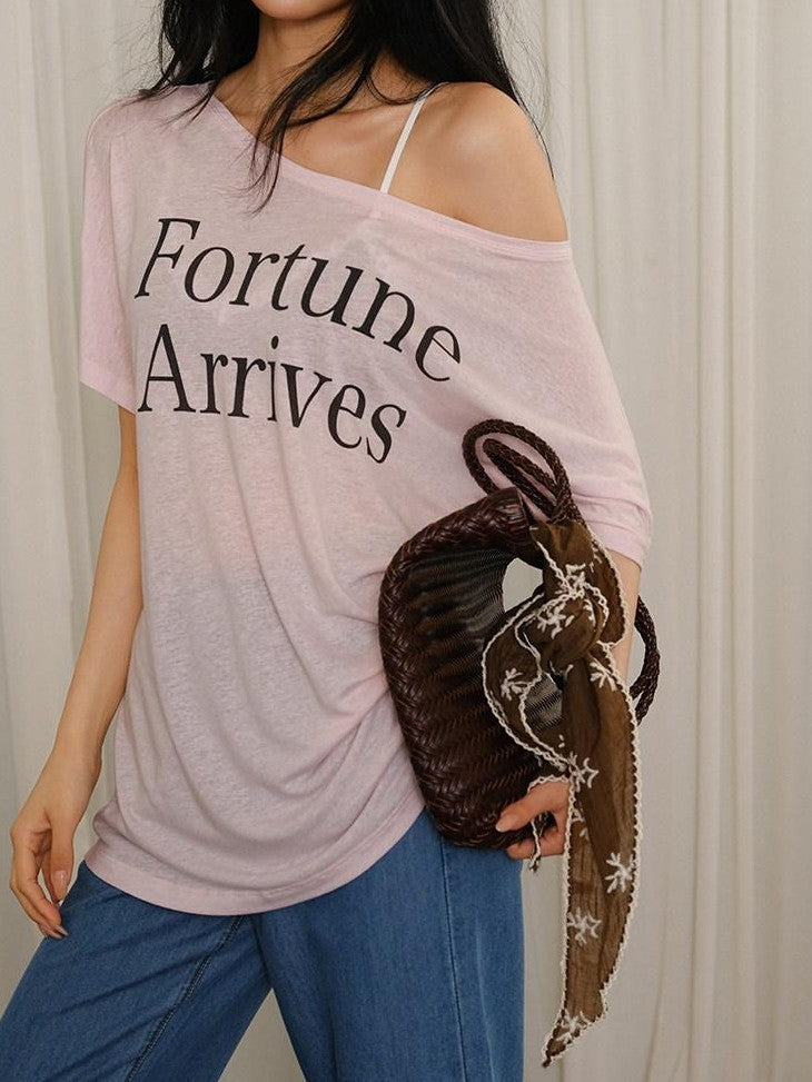 FU FRESH UP Letter Print Loose Drop Shoulder Women&