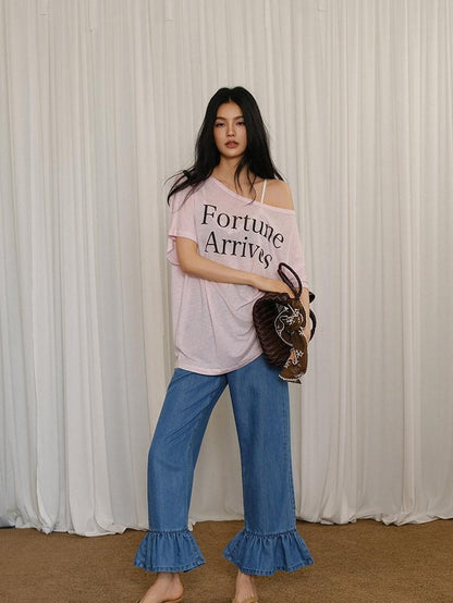 FU FRESH UP Letter Print Loose Drop Shoulder Women&