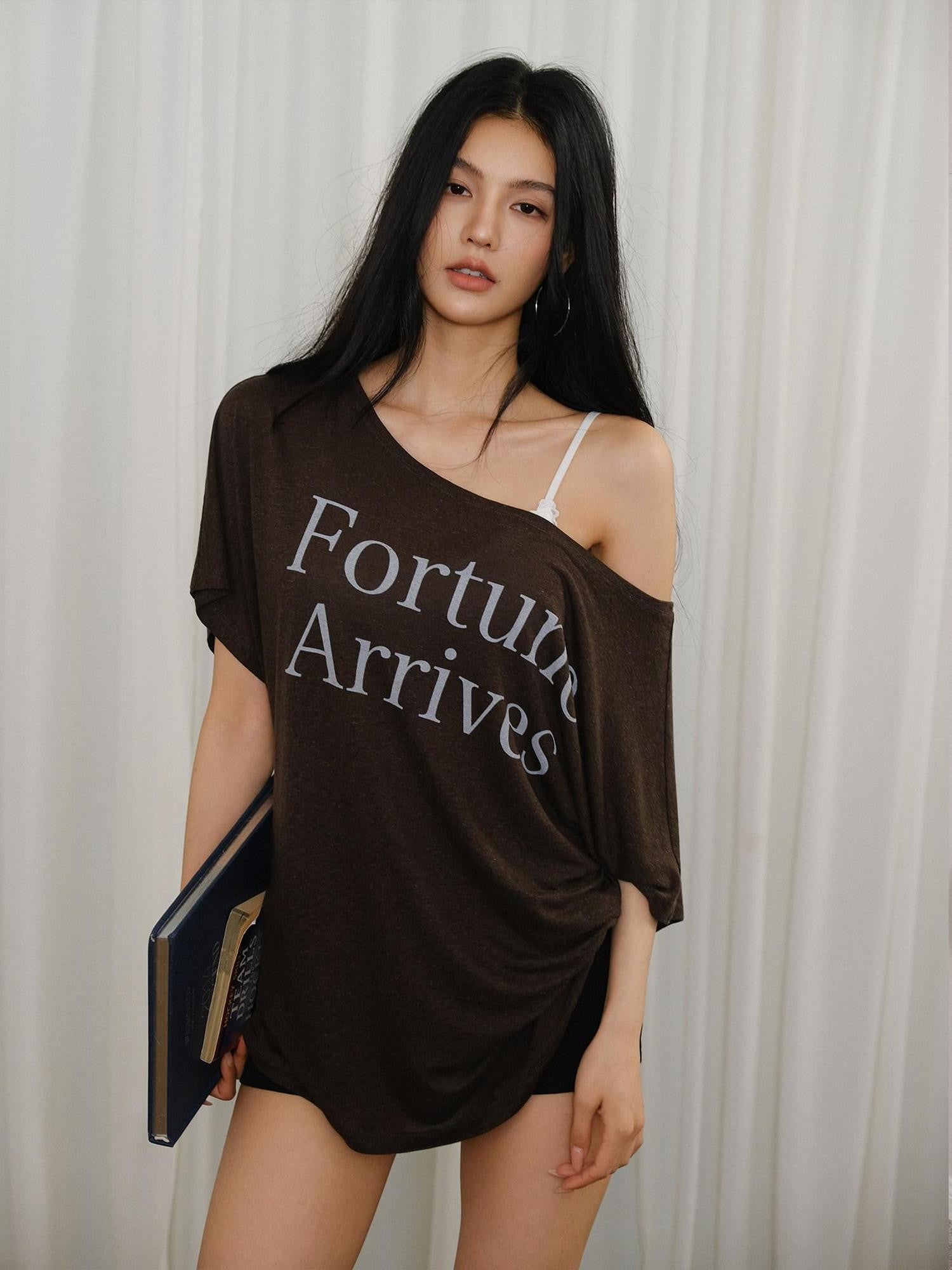 FU FRESH UP Letter Print Loose Drop Shoulder Women&