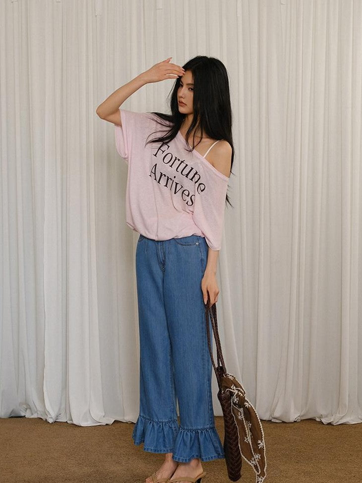 FU FRESH UP Letter Print Loose Drop Shoulder Women&
