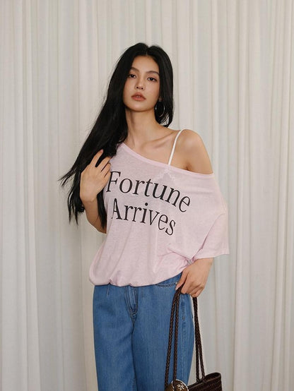 FU FRESH UP Letter Print Loose Drop Shoulder Women&