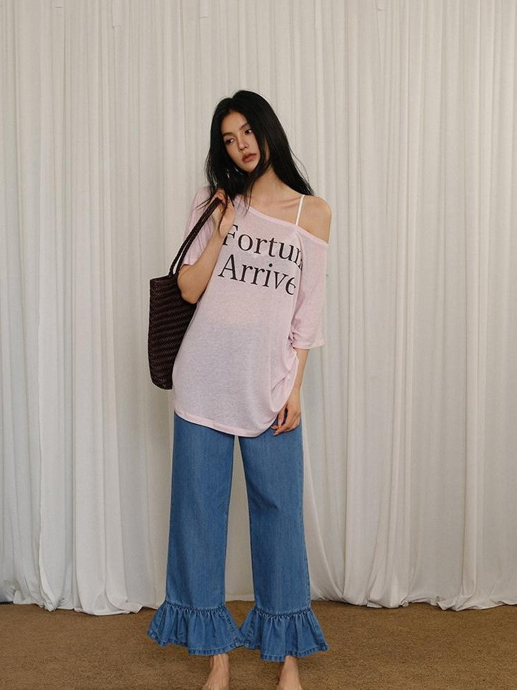 FU FRESH UP Letter Print Loose Drop Shoulder Women&
