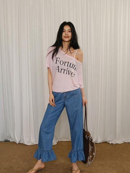 FU FRESH UP Letter Print Loose Drop Shoulder Women&