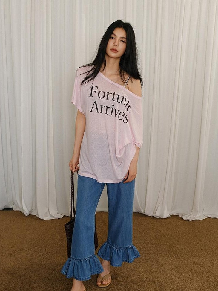 FU FRESH UP Letter Print Loose Drop Shoulder Women&