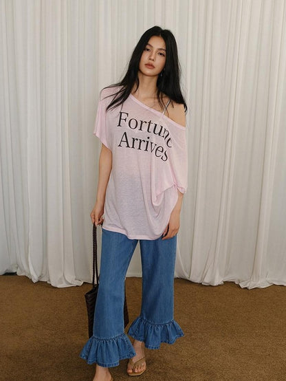 FU FRESH UP Letter Print Loose Drop Shoulder Women&