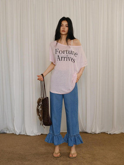 FU FRESH UP Letter Print Loose Drop Shoulder Women&