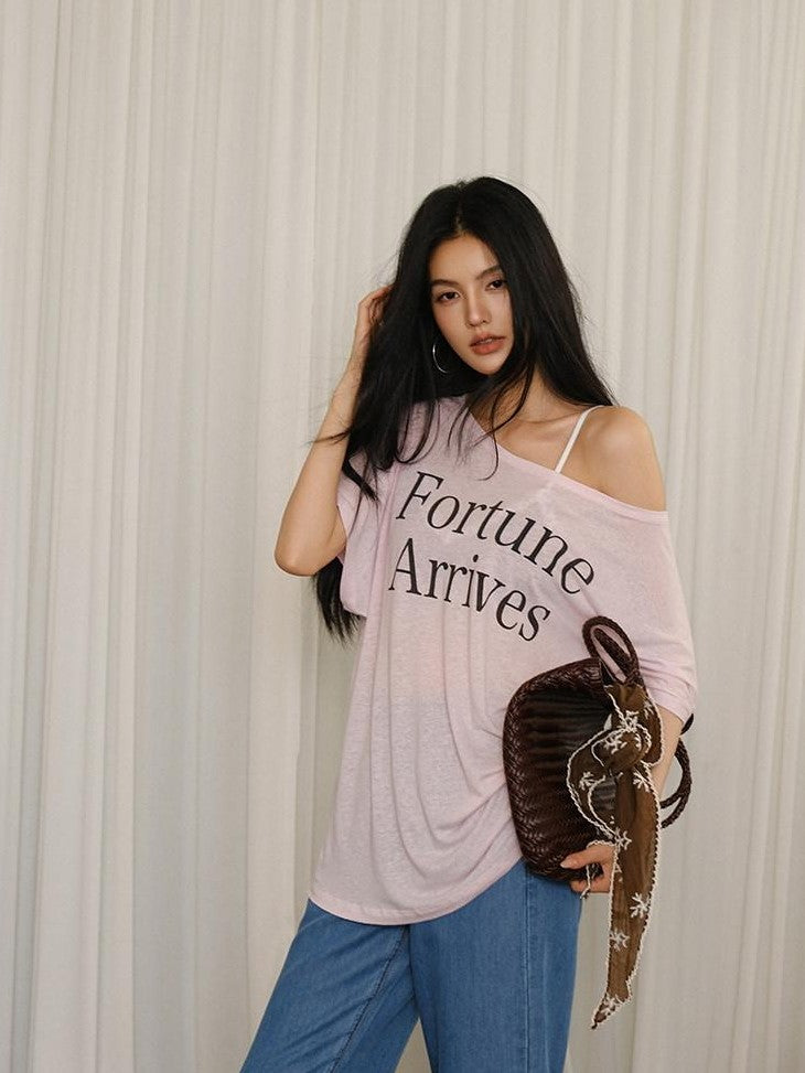 FU FRESH UP Letter Print Loose Drop Shoulder Women&