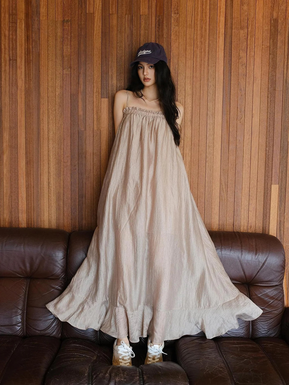 FU FRESH UP Lightweight Chiffon Slit Maxi Dress