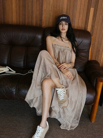FU FRESH UP Lightweight Chiffon Slit Maxi Dress