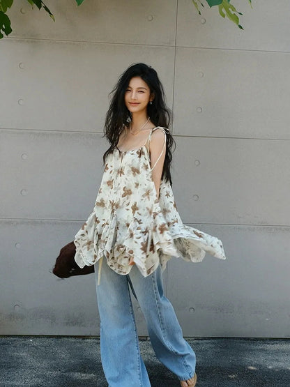 FU FRESH UP Lightweight Floral Print Chiffon A Line Sundress