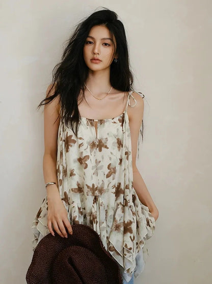 FU FRESH UP Lightweight Floral Print Chiffon A Line Sundress