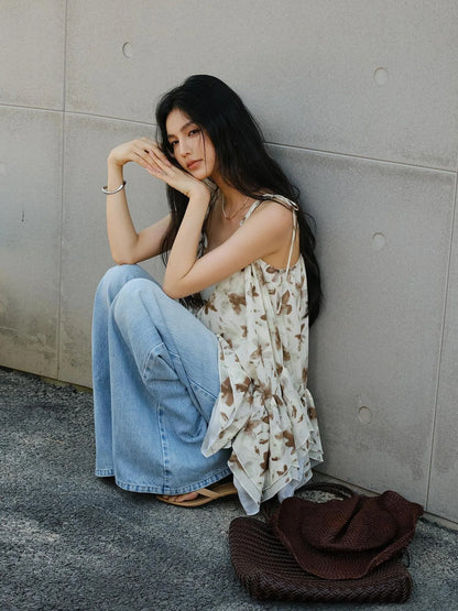 FU FRESH UP Lightweight Floral Print Chiffon A Line Sundress