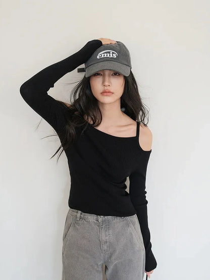 FU FRESH UP Lightweight Silk Knit Shoulder Cut Top