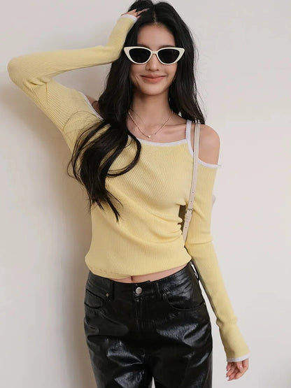 FU FRESH UP Lightweight Silk Knit Shoulder Cut Top