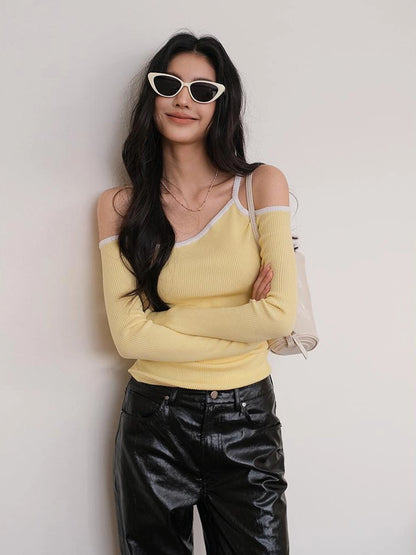 FU FRESH UP Lightweight Silk Knit Shoulder Cut Top