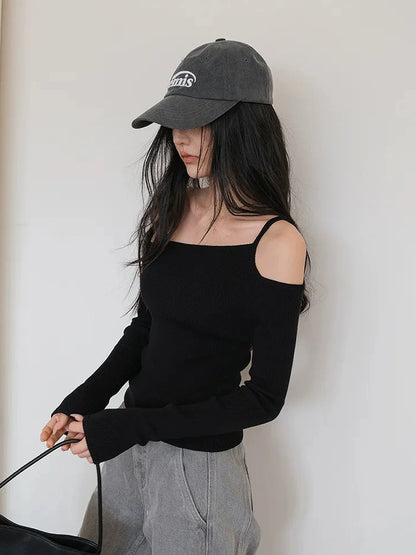 FU FRESH UP Lightweight Silk Knit Shoulder Cut Top