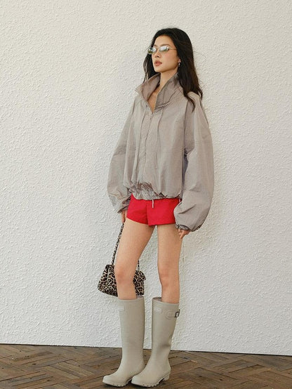FU FRESH UP Lightweight Uv Stand Collar Zippered Loose Fit Women&
