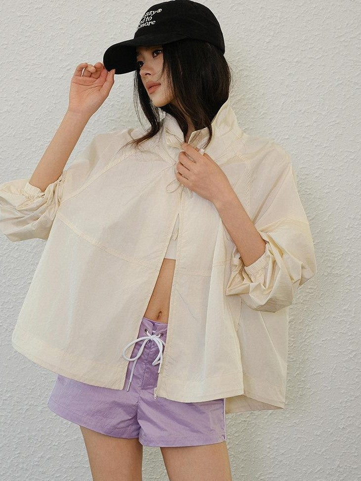 FU FRESH UP Lightweight Uv Stand Collar Zippered Loose Fit Women&