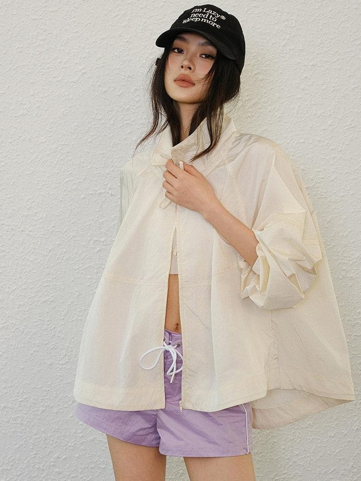 FU FRESH UP Lightweight Uv Stand Collar Zippered Loose Fit Women&