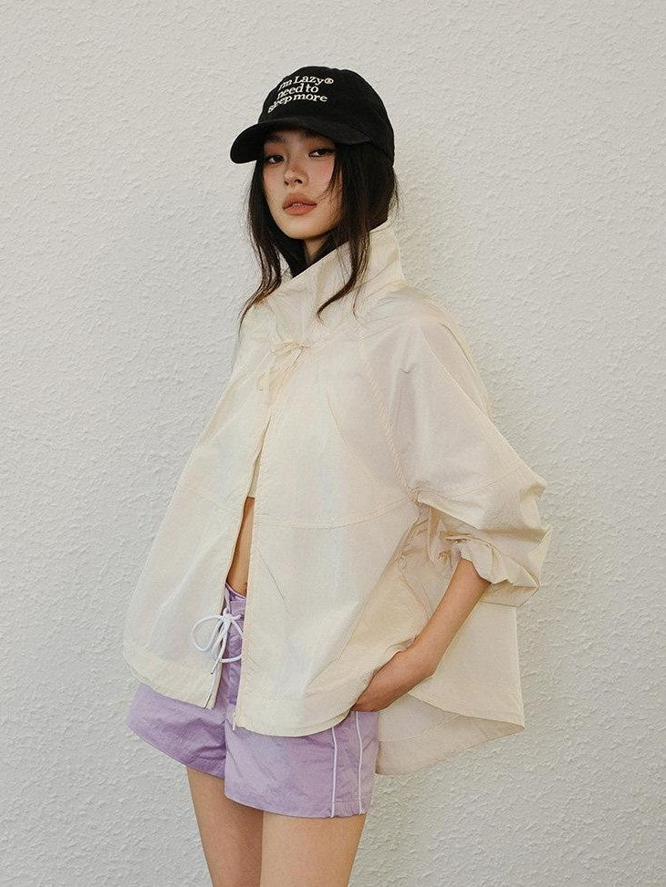 FU FRESH UP Lightweight Uv Stand Collar Zippered Loose Fit Women&