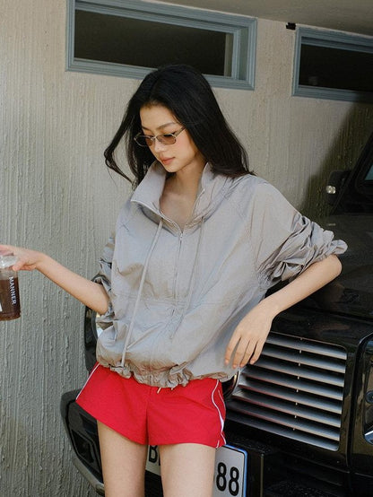 FU FRESH UP Lightweight Uv Stand Collar Zippered Loose Fit Women&