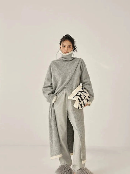 FU FRESH UP Long Asymmetrical Front Slit Alpaca Wool Turtleneck Sweater