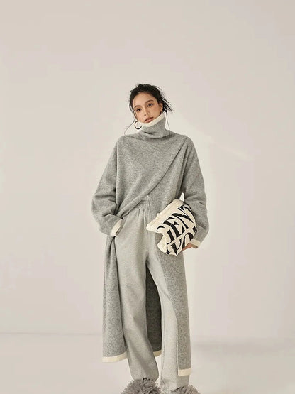 FU FRESH UP Long Asymmetrical Front Slit Alpaca Wool Turtleneck Sweater