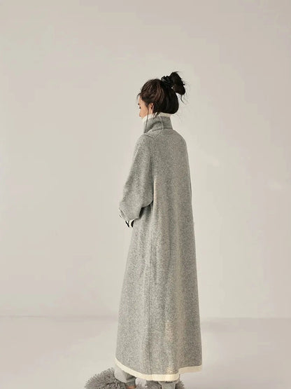 FU FRESH UP Long Asymmetrical Front Slit Alpaca Wool Turtleneck Sweater