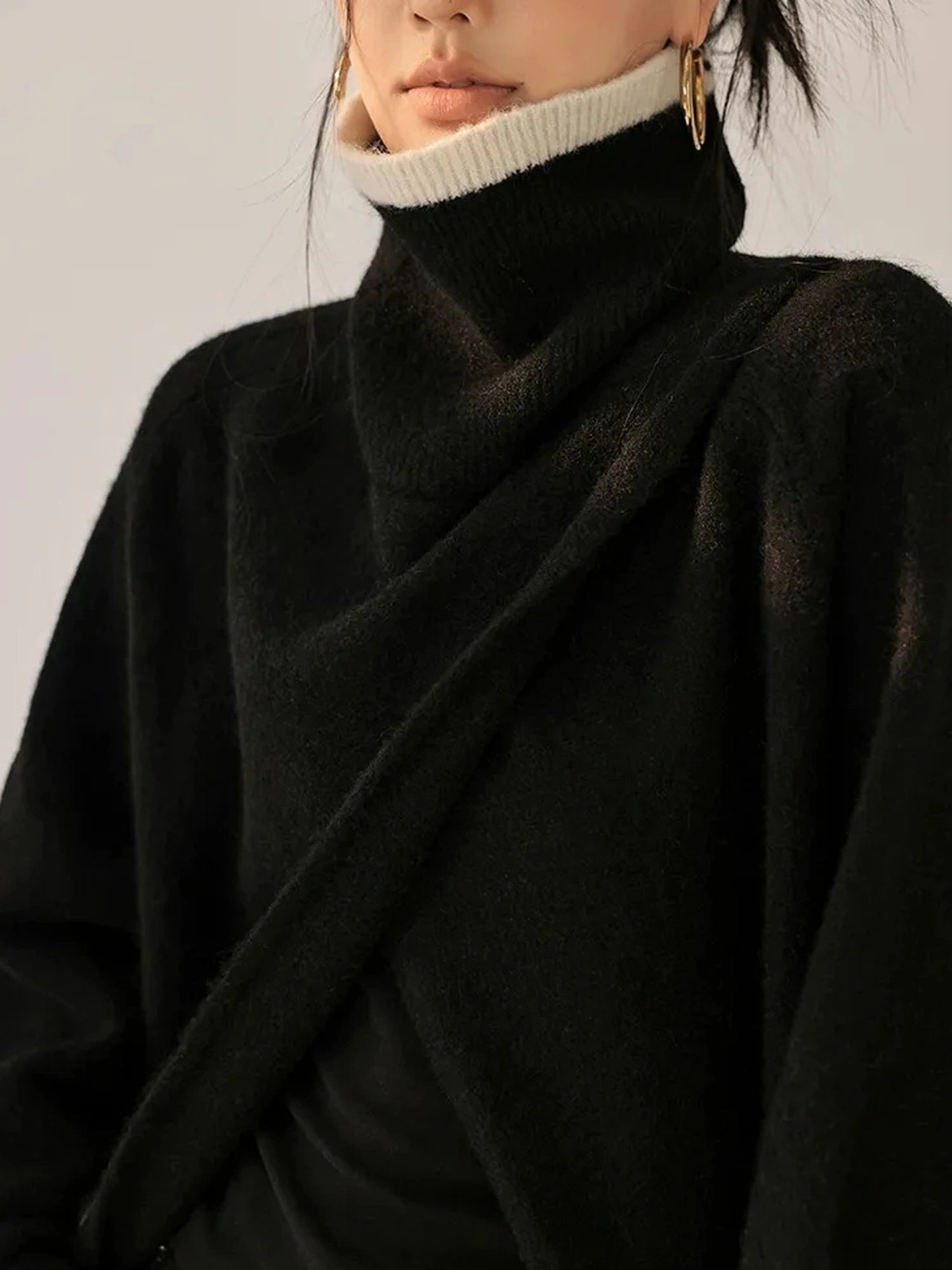 FU FRESH UP Long Asymmetrical Front Slit Alpaca Wool Turtleneck Sweater