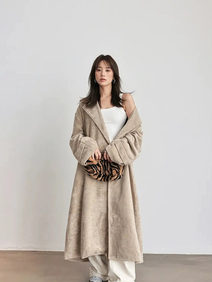 FU FRESH UP Long Plush Towel Fabric Trench Coat