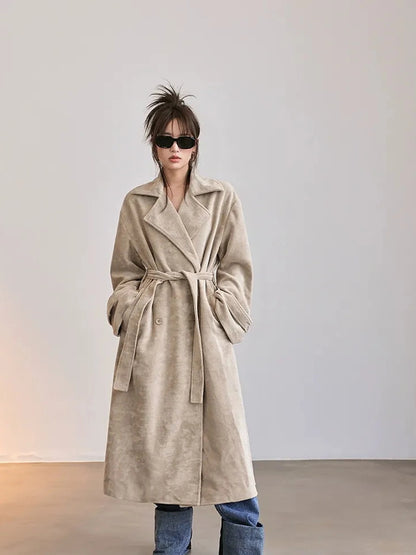 FU FRESH UP Long Plush Towel Fabric Trench Coat