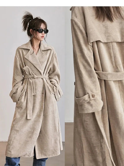 FU FRESH UP Long Plush Towel Fabric Trench Coat