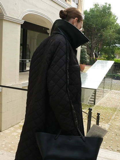 FU FRESH UP Long Puffer Coat With Quilted Pattern And Leather Trim