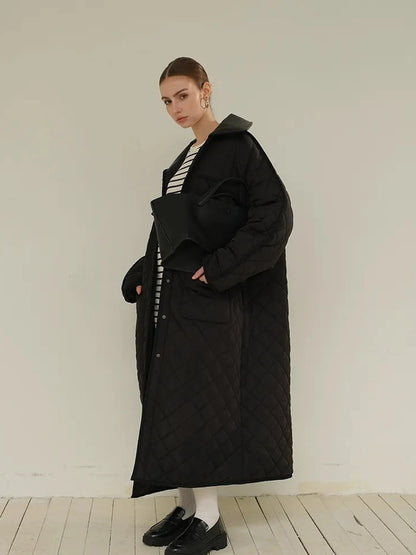 FU FRESH UP Long Puffer Coat With Quilted Pattern And Leather Trim