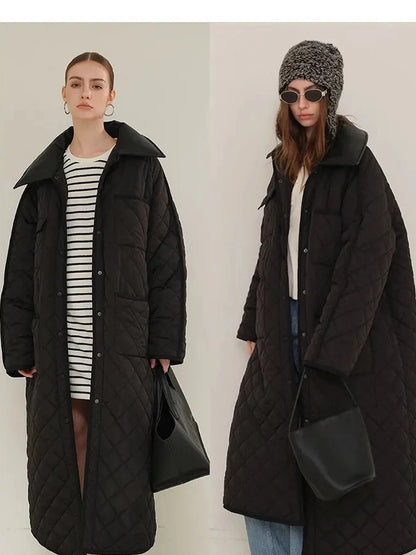 FU FRESH UP Long Puffer Coat With Quilted Pattern And Leather Trim