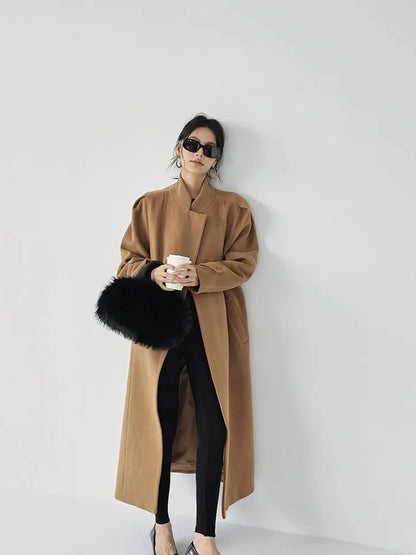 FU FRESH UP Long Wool Double Breasted Trench Coat
